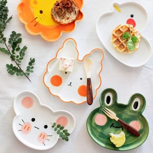 Ceramic Dish Cute Animal Cartoon Rabbit Duck Frog Mouse Shape Plates Fruit Salad Snack Cake Dessert Dishes Children Food Plate