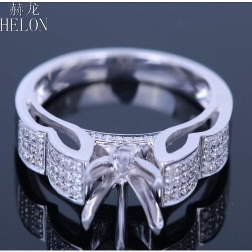 HELON 5.75-6.5mm Round Solid 14K White Gold 0.3CT Natural Diamonds Semi Mount Engagement Ring For Women Anniversarry Best Gift
