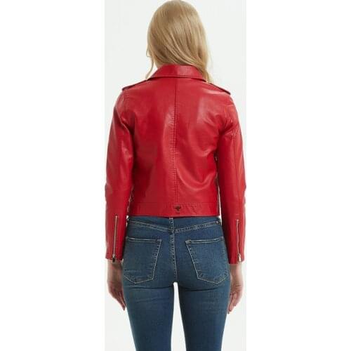 Womens Autumn Winter PU Faux Leather Jackets Coats Casual Motorcycle Biker Slim Jacket Basic Coat Black Red Outwear Female