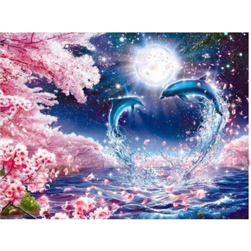 Square Round Drill 5D Diy Diamond Painting Couple dolphin Embroidery Cross Stitch Kits Mosaic Wedding Decoration CraftsZP-3697