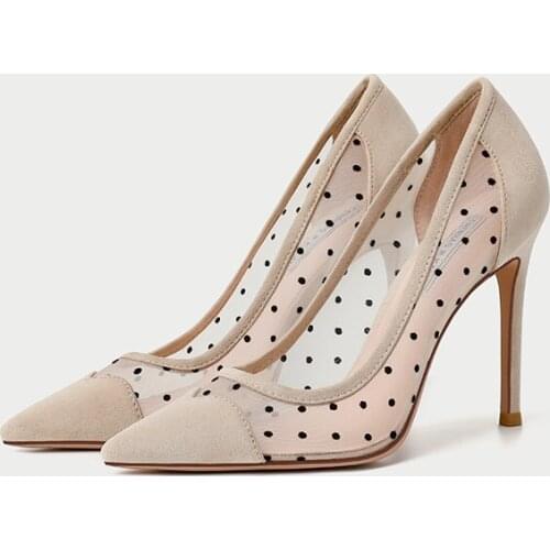 Summer stiletto pointed toe large size small size lace mesh wedding shoes low-heel banquet dress all-match womens single shoes