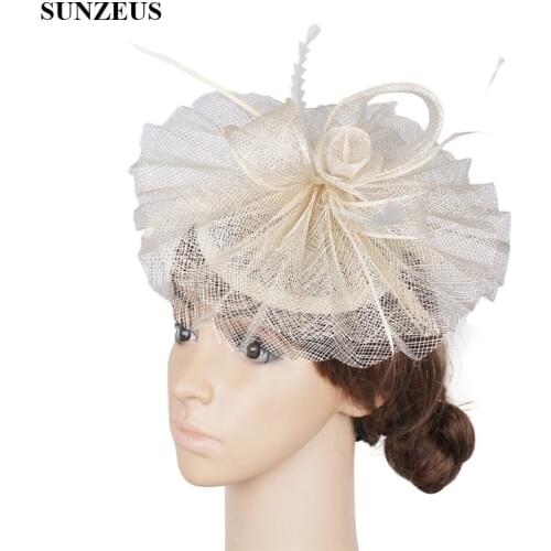 Ivory Linen Wedding Hats Europe Fashionable Feathers Bridal Hats with Headband Womens Hair Accessories SH88