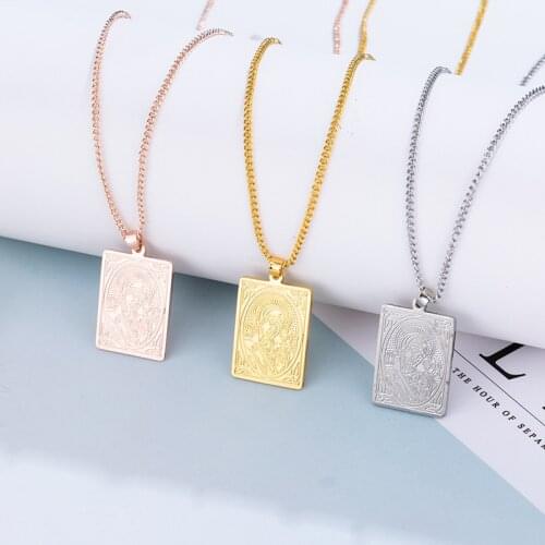 Fashion Russian Orthodox Pendant Necklace Religion Stainless Steel Kazan Icon Of The Mother Of God Neck Chain Jewelry Collier