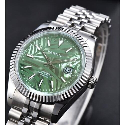 Parnis Green Personality Dial Mens Watches Calendar Sapphire Crystal Miyota 8215 Automatic Mechanical Men Watch 2021 Top Brand
