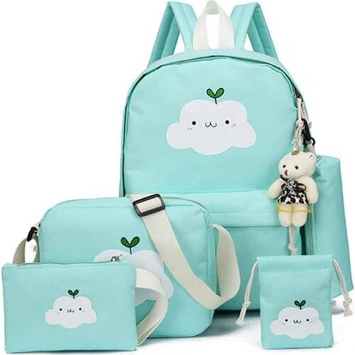 Girls Cute Canvas School Book Backpack Sets Children Casual Cartoon Teenages Travel Students Bookbag New Fashion Backpack Bag