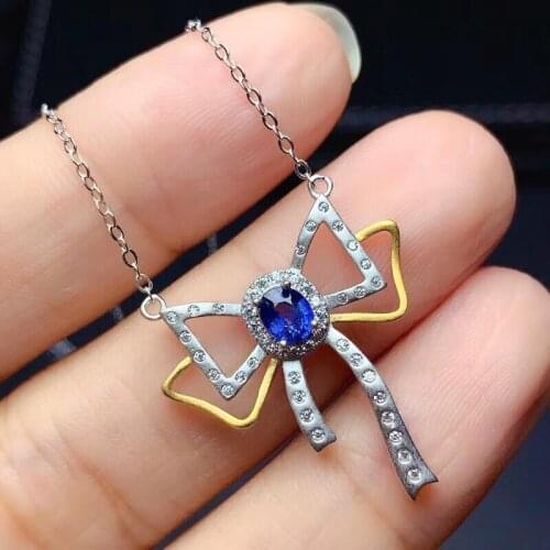 New Arrival Natural and Real sapphire necklace pendant Free shipping 925 sterling silver For men women