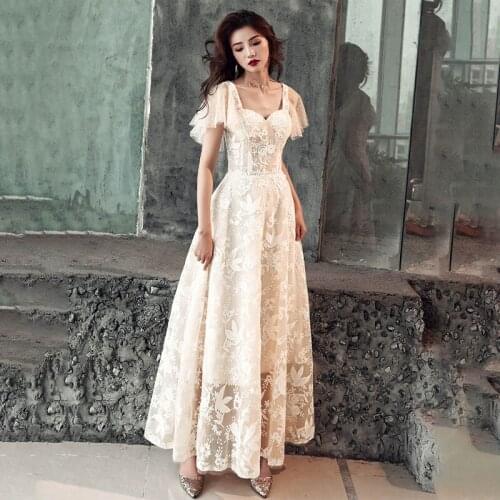 Special Occasion Dresses Vintage V-Neck Short Luxury Champagne Tulle Lace A-Line Backless Off The Shoulder Lady Prom Gown E1062