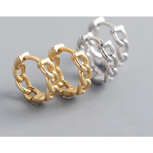 925 Sterling Silver Punk Hip-Hop Cuba Chain Gothic Studs Earrings for Fashion Women Jewelry Accessories 2020