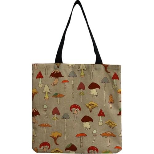 Bright Colors Cartoon Mushroom Printed Tote Plant Floral Personality Girl Shoulder Bag Art Large Capacity Storage Outdoors Packs