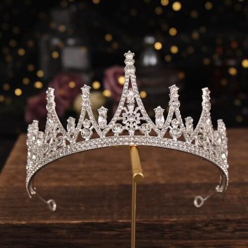 Silver Color Rhinestone Crystal Crown And Tiaras Queen Princess Crown Diadems Wedding Hair Accessories Tiara For Bride Headpiece