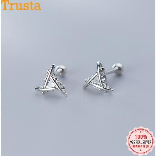 Trustdavis Real 925 Sterling Silver Fashion Triangle Dazzling CZ Screw Stud Earrings For Women Wedding Party S925 Jewelry DS814