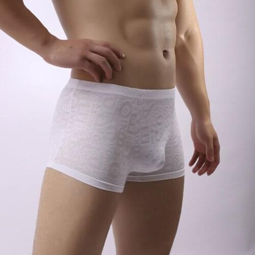 Sexy Men Plus U Convex Pouch Size Lace Shiny Transparen Boxer Seamless Smooth Breathable Boxer Men Underwear Gay Wear F9