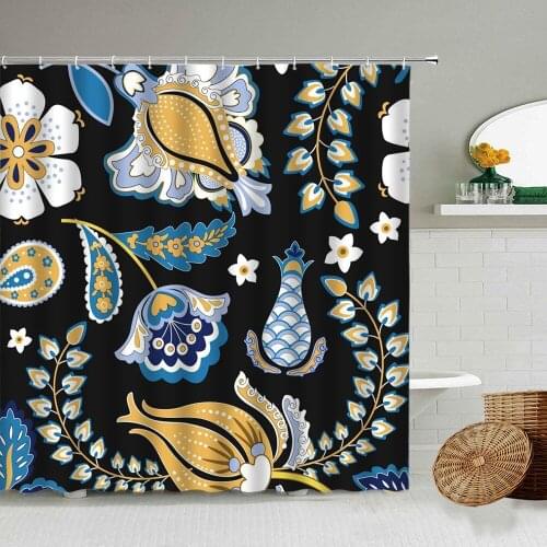 Flower Leaf Printing Shower Curtain Peony Colorful National Art Design Bathroom Waterproof Polyester Curtains Home Decoration