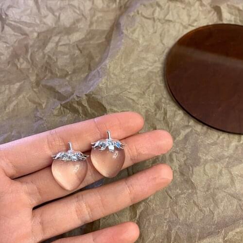 AOMU Korea Lovely Sweet Transparent Cherry Strawberry Earrings Fruit Stud Earrings For Women Girl Spring Summer Jewelry