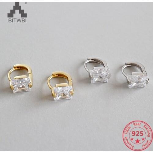 S925 sterling silver chic handmade minimalist geometric square zircon earrings