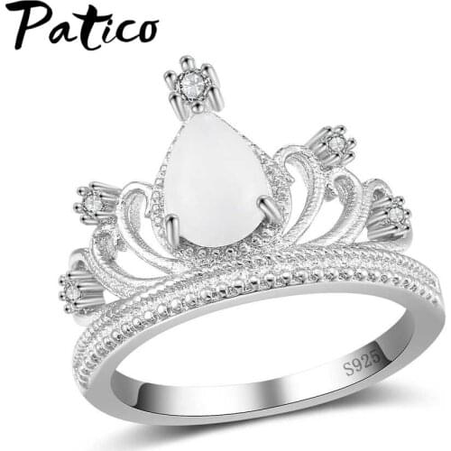100% Brand New 925 Sterling Silver Fire Opal Stone Crown Rings For Women Fashion Wedding Jewellery Accessory Ring Sale
