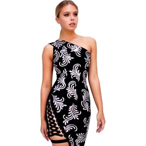 2020 New Arrival Summer One Shoulder Bandage Dress Women Mini Black Celebrity Evening Party Dresses Vestidos