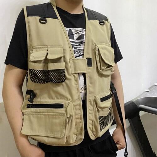 Unloading Mens Vest Tactical Summer Multi Pocket Coat Outdoor Photographer Hiking Waistcoat Tooling Mesh Work Sleeveless Jacket