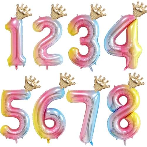 1set 40inch Number Foil Balloons 1 2 3 4 5 6 Years Old Kid Boys Girls Crown Happy Birthday Balloon Baby Shower Decor Supplies