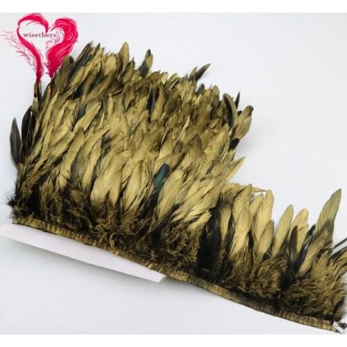 1 Meter Dyed Golden Rooster Cock Schlappen Feather Ribbon Trim Lace Trimming Width 6-8 Inches Carnival Dress Skirt Decoration