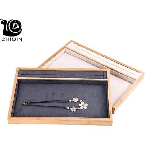 1 Pc Bamboo Velvet Suede Ring Earrings Necklace Organizer Ear Studs Jewelry Display Stand Holder Jewelry Storage Showcases