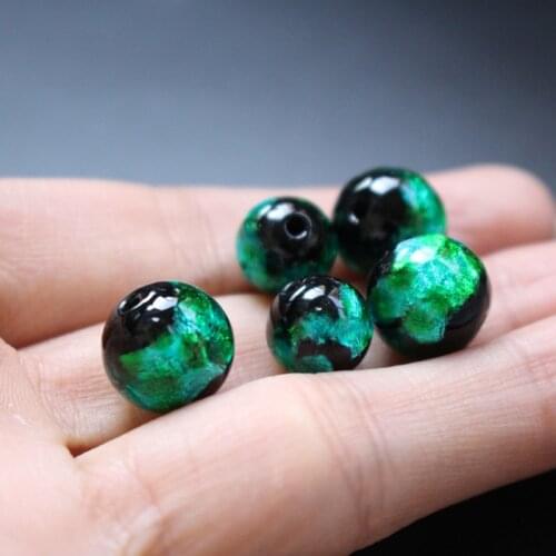10pcs/Lot Luminous Lampwork Beads Handmade 8 10 12mm Lampwork Glass Foil Beads Teal Green Color for jewelry Making