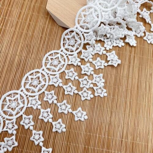 10Yards New Fashion Guipure Star Pattern Applique White Tassel Lace Fringe Trim Sewing DIY Embroidered Craft Net Trim Ribbon