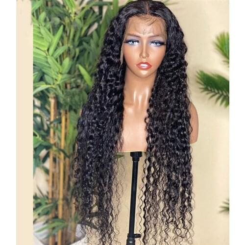 180% 26 Inch Black Deep Part Kinky Curly 13x4 Lace Front Wig With Babyhair Synthetic Natural Hairline Heat Resistant For Women