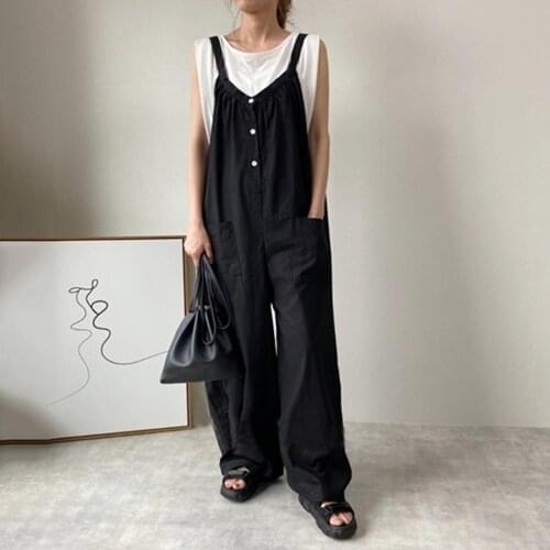 2021 New Summer Women Jumpsuit Traf Bodysuit Womens Overalls Female Jumpsuits Wide Leg Pants Long Rompers Mujer Sexy Sleeveless