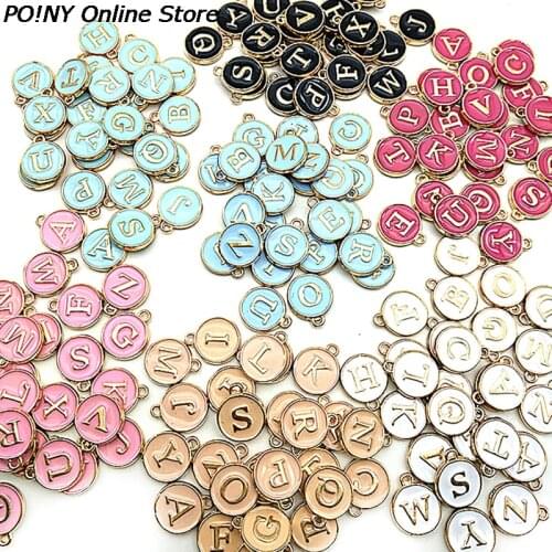 26pcs/lot 12*15mm Alphabet Letter Double Face Enamel Charms JewelryHandmade Pendants Jewelry Making Handmade DIY Bracelet