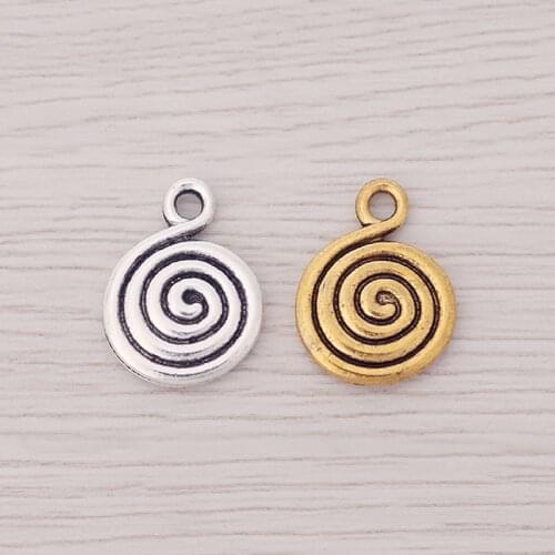50 x Antique Gold/Silver Color Spiral Swirl Round Circle Charms Pendants Double Sided Beads for Bracelet Earring Jewelry Making