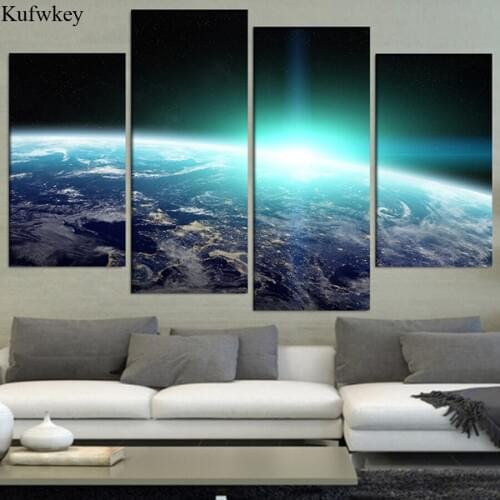 5d diy daimond painting 4pcs cross stitch 3d pictures diamond embroidery full Earth Planet diamond mosaic triptych home decor