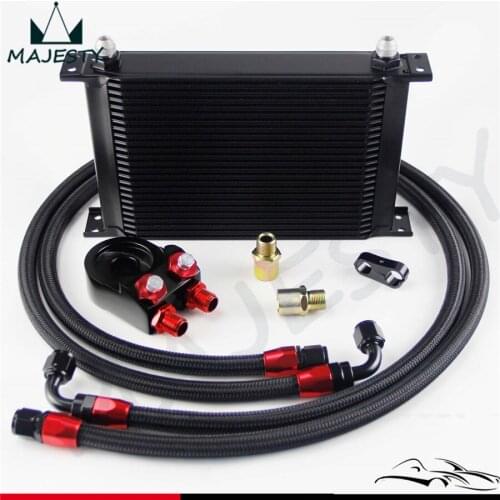AN-8AN 25 ROW UNIVERSAL ENGINE TRANSMISSION OIL COOLER Black +FILTER ADAPTER AN8 KIT