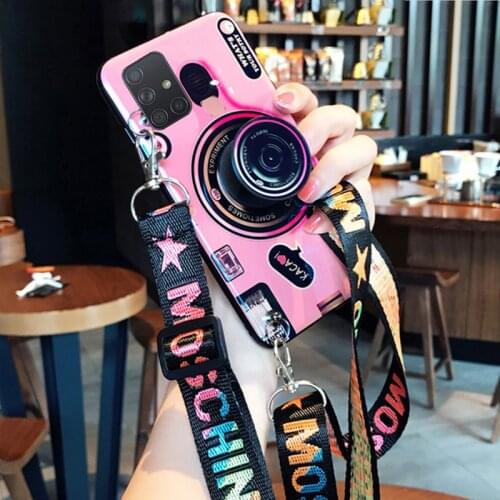 For Samsung Galaxy A90 A81 A71 A51 A42 A50 A70 Case Fashion Retro 3D Camera Silicon TPU Phone Case For Samsung S20 S21With Strap
