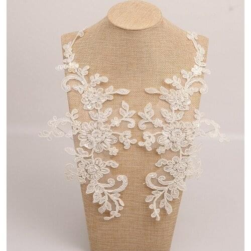 Ivory High Quallity Handmade Alencon Lace Appliques Floral Embroidered Patches Wedding Supplies Bridal Hair Flower 2Piece A008