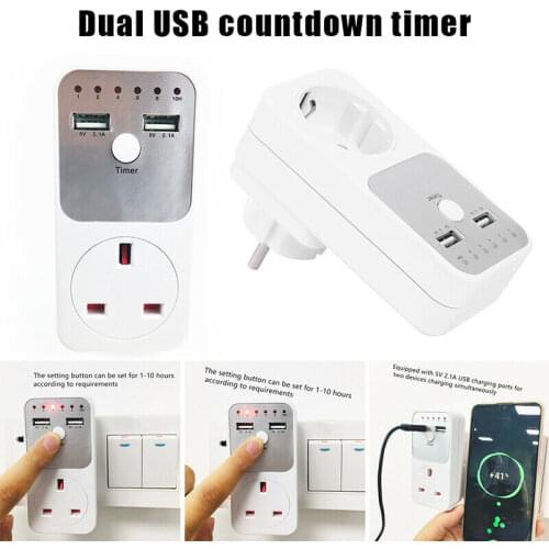 Electronic Digital Timer Switch Socket EU/UK Plug Adapter 230V AC Dual USB Port Kitchen Timer Outlet Programmable Timing Socket
