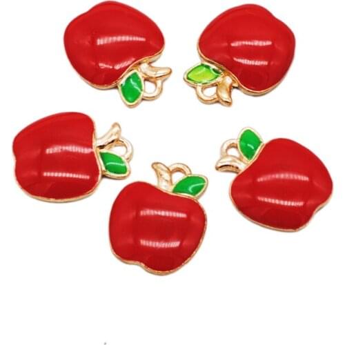30pcs/lot Enamel Apple Charm Fruit Jewelry Accessories Earring Pendant Bracelet Necklace Charms Zinc Alloy Diy Finding 11x14mm