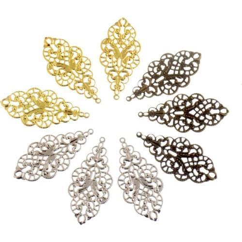 Free shipping 20Pcs Antique Bronze/ Gold/Silver Color Leaf Filigree Wraps Connectors Metal Crafts Gift Decoration DIY 43x20mm