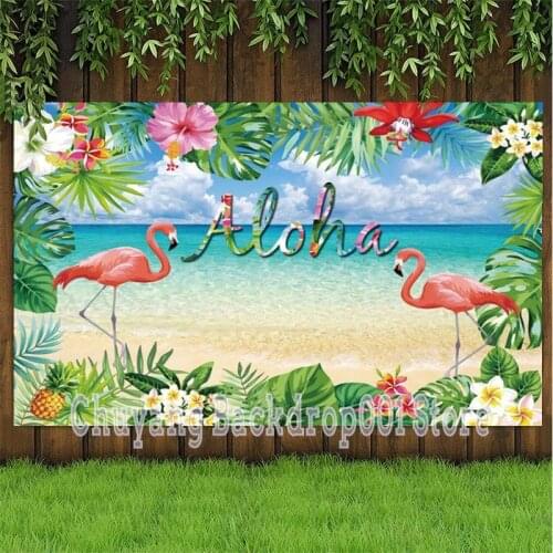Summer Beach Aloha Party Backdrops Flamingo Blue Sky Sea Scenic Photo Background For Newborn Baby Shower Kids Birthday Decor