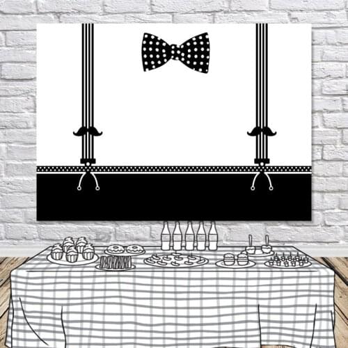 Little Man Birthday Photography Backdrop Tie Bib Boy 1st Birthday 7x5ft Photo Background Black and White Vinyl Banner