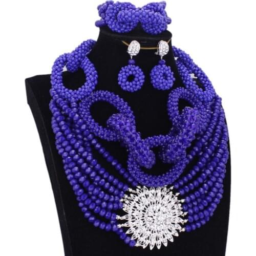 African Necklace Royal Blue Pin Nigerian Wedding Jewelry Sets 2019 Designers Necklace Set Beads Free Shipping Bridal