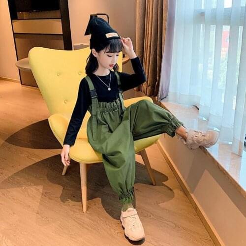 Teenage Girls Clothes Set Long Sleeve T Shirt + Casual Overalls Toddler GIrl 2 Pieces Sets Kids Pants Full Tops
