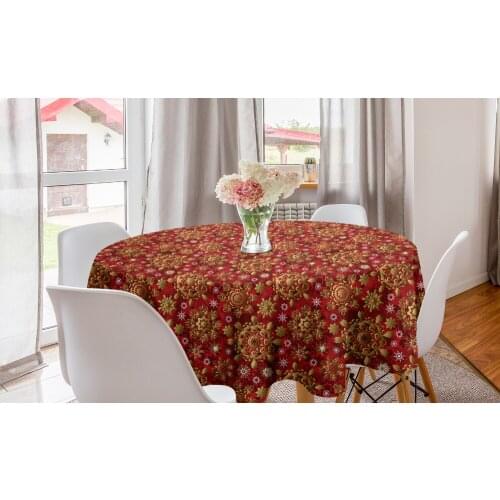 Mandala Round TableclothChristmas Ornaments Inspired Floral Circle Table Cloth Cover for Dining Room Kitchen Decor & Party