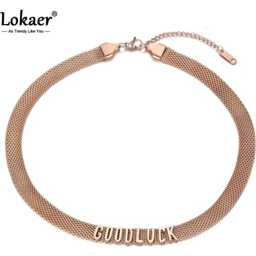 Lokaer Trendy Titanium Stainless Steel Good Luck Letter Choker Necklaces For Women Girls Rose Gold Chain Pendant Necklace N19187