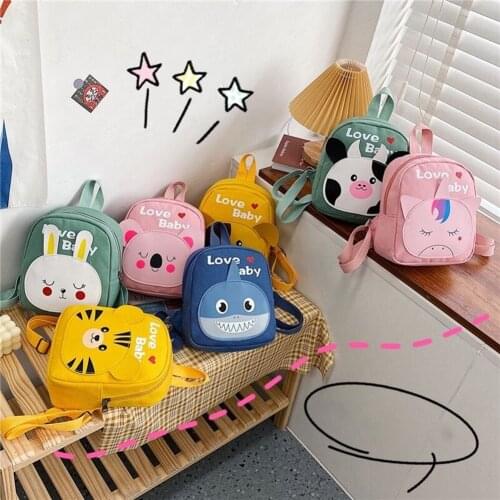 Fashion Kids Children Cute Cartoon Dog/Tiger/Pig/Cat/Rabbit/Cow Print Shape Canvas Backpack Kindergarten Small School Book Bag
