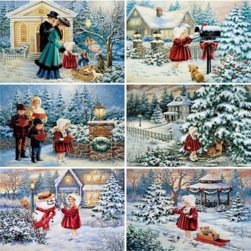 EverShine Diamod Mosaic Full Square Winter Cross Stitch Diamond Painting Christmas Bead Embroidery Girl Picture Of Rhinestones