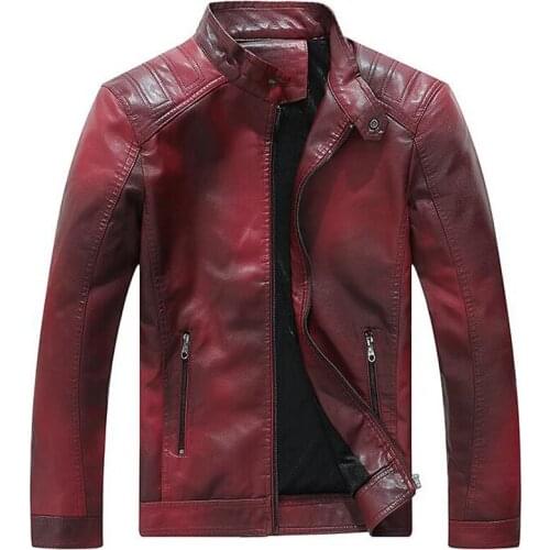 Gradient Color PU Leather Jacket Men Casual Fashion Gothic Motorcycle Biker Punk Stand Collar Fleece Leather Coats jaqueta couro