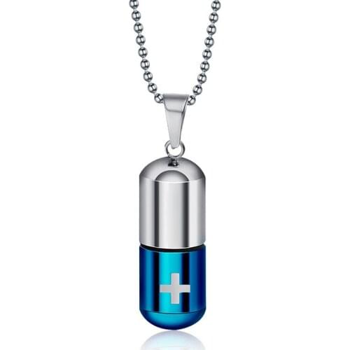 JHSL Brand Men Storage Bottle Perfume Necklaces & Pendants empty capsule design Stainless Steel Chain Fashion jewelry