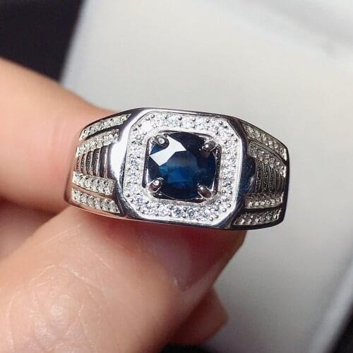 BOCAI real s925 pure silver man ring with diamonds new style simple jewelry natural sapphire mens ring