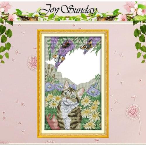 The kitten play with the butterfly (2) Cross Stitch 11CT 14CT Cross Stitch Set Wholesale Cross-stitch Kit Embroidery Needlework